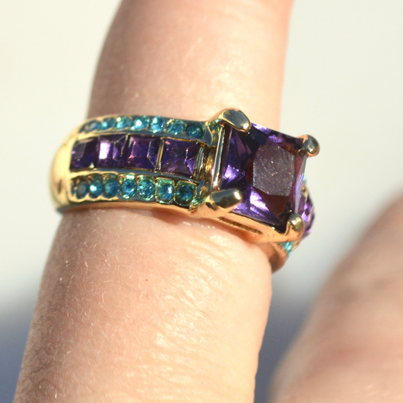 Purple Amethyst 18kt Yellow Gold Size 8 Ring Blue - Picture 8 of 8